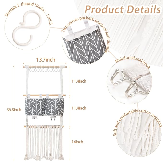 kangaroo Headband Holder Hair Bows Organizer for Baby Girls Nursery Decor | Multi-pocket&Large Capacity | Wall Hanging-14"L x 37"H | Easy to Grab | Nursery Essentials | Baby's bows&headbanfs Organizer