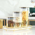 3-Piece Gold-Plated Storage Jars with Gold Lids - Elegant Kitchen Canister Set