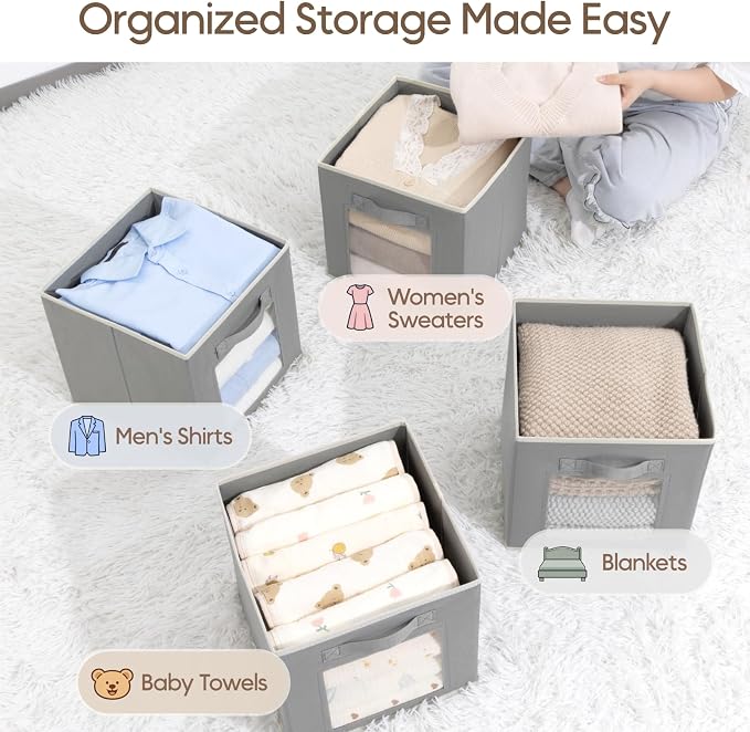 Homsorout Bins for Closet Organization - Cubby Storage Organizer with Window, Closet Baskets for Shelves, Folding Cubes for Storage, Storage Bins for Home, 11inch, Set of 8, Grey