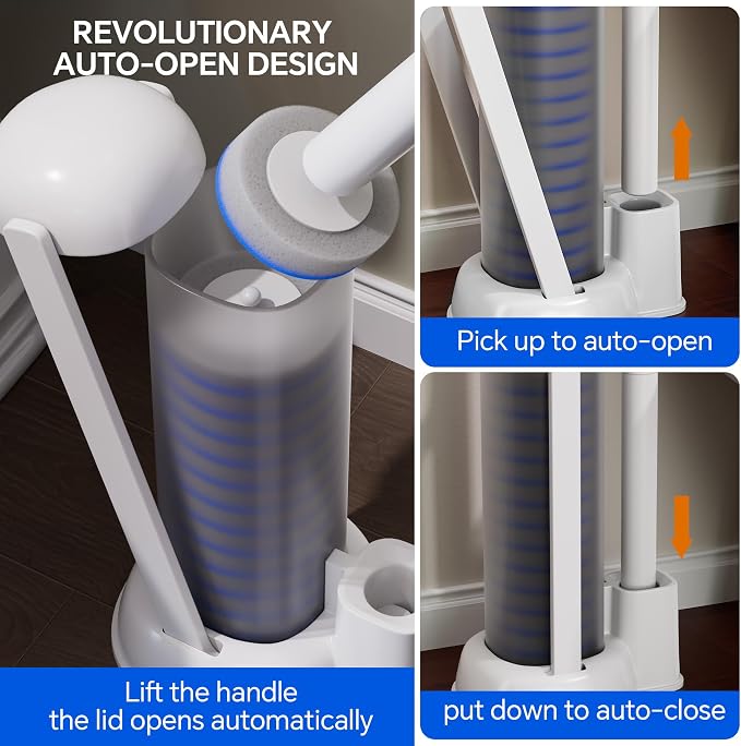 Ctime Disposable Toilet Brushes and Holder Set, 1 Pack with 54 Refills | Waterproof with Lid，Hands-Free Lid,New Wand Refills,One-Click Disposal,Pre-Loaded Cleaner,360° Rotating Head,Family pack