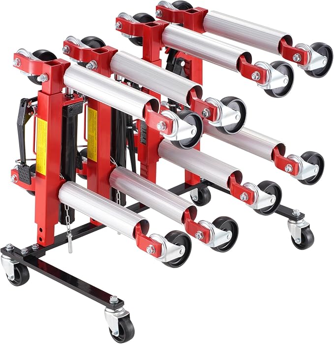 VEVOR Car Dolly Rack, Storage Rack with 360° Rotatable Wheels, Hydraulic Ratchet Trolley Jack Stand Organizer, Jack Stands Holder Storage Rack, 4-Dolly Capacity, Compatible with Most Dollies