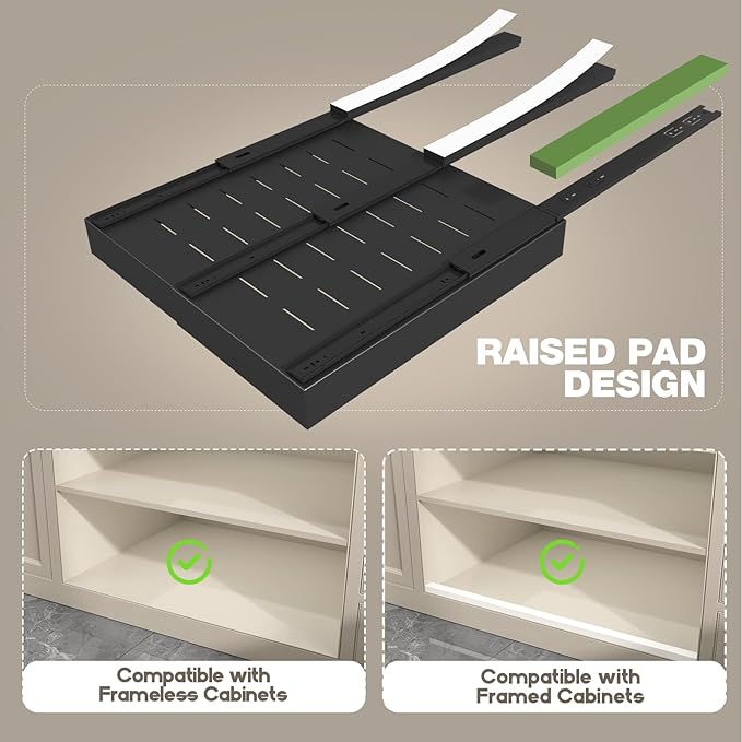 Seinloes 6 Pack Pull Out Cabinet Organizer 21" Deep,Full Extension 3 Slide Rails Slide Out Drawers With Raising Pad for Framed Cabinets,Expandable Width (12.3"-20.5"),No Drill Roll Out Shelves,Black