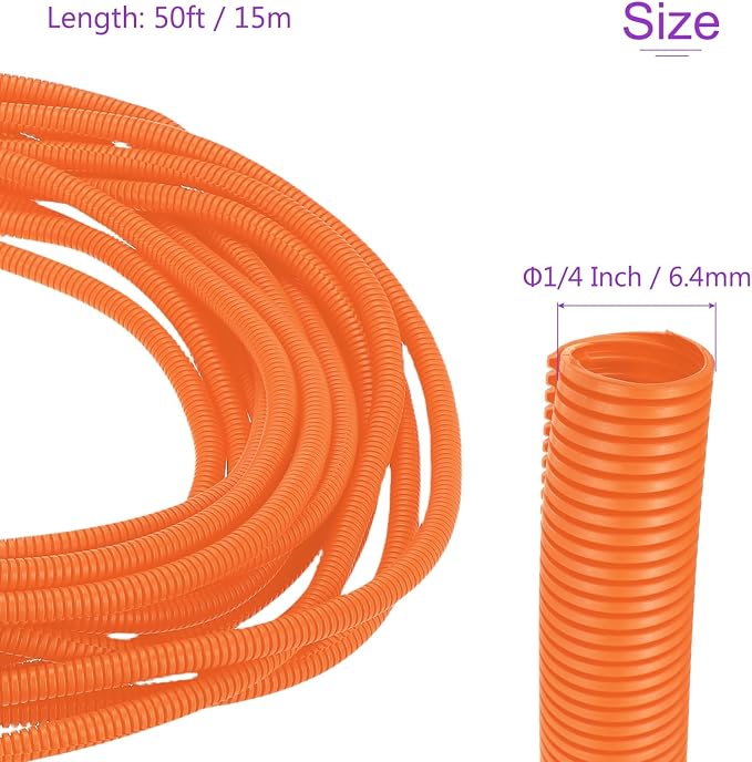 DMiotech 50ft Wire Loom Split Tubing 1/4 Inch(6.4mm) ID, Cord Protectors from Pet Flexible Conduit Cable Management for Office Home Garden, Orange
