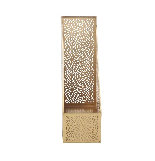 CosmoLiving by Cosmopolitan Metal Single Slot Magazine Holder with Laser Carved Floral Design, 5" x 10" x 12", Gold | Decorative Floral Magazine Rack Single Slot With Laser Carved Design File Holder