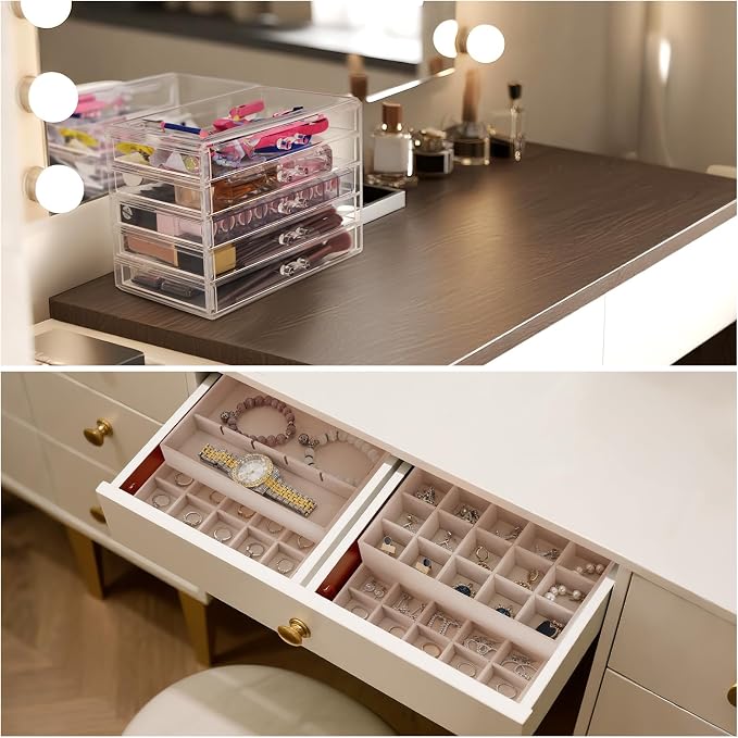 Jewelry Box Organizer,Clear Acrylic Storage Box Organizer with 5 Drawers | Adjustable Velvet Divided Trays Grid Size Design Large Jewelry Storage Box Clear Jewelry Organizer Gift for Women Girls