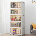 UAMFURI Stackable Storage Bins with Lids, 240QT Closet Organizers, Lockable Storage Cabinet, Foldable Storage Box with Doors and Wheels, Plastic Drawers for Home, Garage, Office (5, White, Medium)