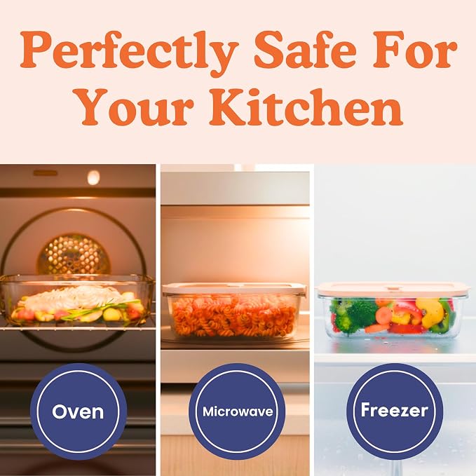 Ziruma Non-Toxic Glass Food Containers with Lids, 4-Pack, Multi-Size, Gray | Plastic & BPA free. Glass body, glass lid & platinum silicone seal. Airtight & leakproof. Freezer & microwave safe.