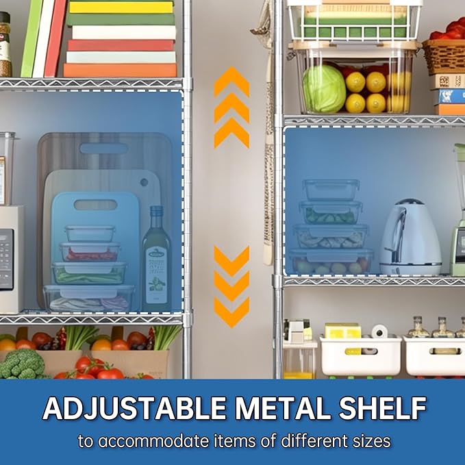 48" W x 24" D x 81" H Storage Shelves Heavy Duty with Wheels 5 Tier Adjustable Wire Garage Shelving Rolling Metal Organizer Shelf Utility Rack for Commercial Warehouse,Kitchen Chrome