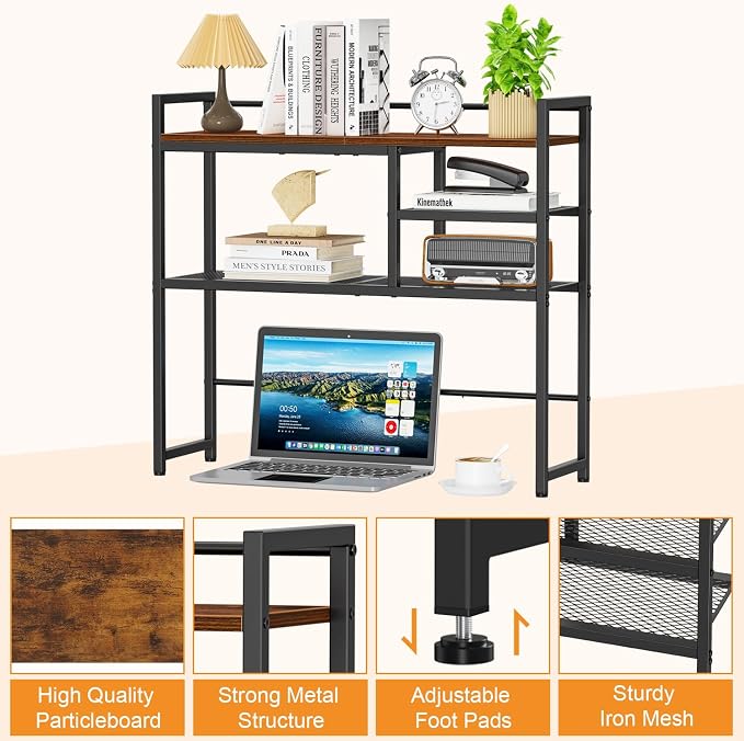 Snughome 31.9" Desk Shelf, Desktop Organizer Shelf, Desk Hutch Dorm, 3-Tier Desk Display Rack, Desktop Bookshelf, Multipurpose Wood Desk Organizer Storage Rack for Home Office Dorm