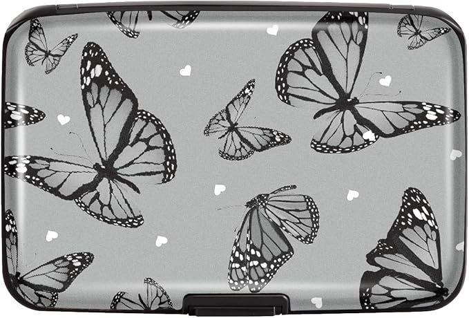 Coco Rossi Credit Card Holder RFID Aluminum Small Mini Wallet Women | Metal Wallet, Business Cards Holder, ID Case, Slim Sleeves, Womens Girls Gift, Carry Wallets for Travel, Black Butterfly