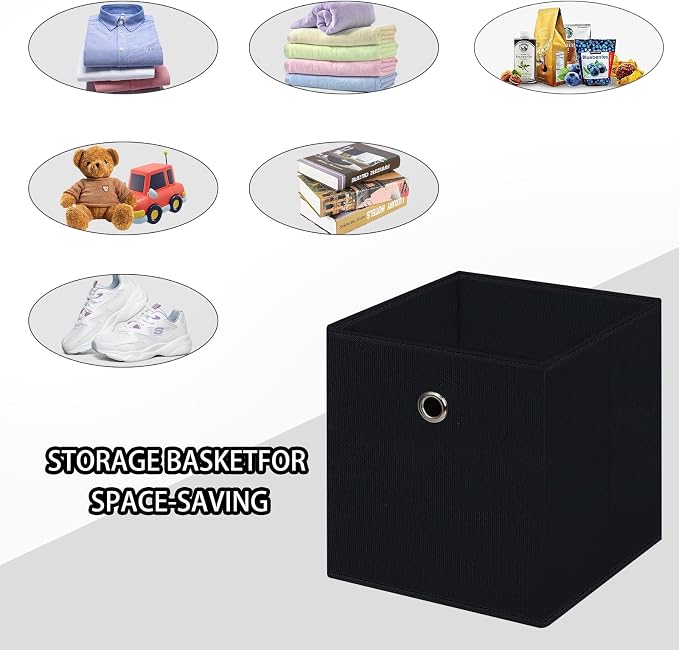 Foldable Storage Cubes Bins ,11 Inch Cloth Storage Cube Fabric Storage Box Cubes Organizer Baskets with Handles for Home Organizer Set of 12 (Black)