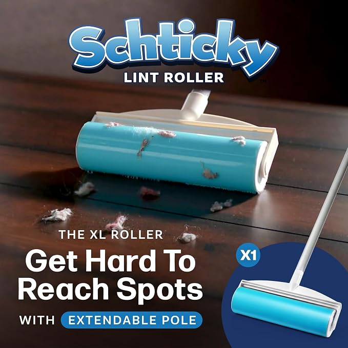 Schticky Lint Roller Set - Reusable & Washable Lint Roller Cleaner for Clothes Sofa Furniture Car Cat Dog Hair - Clean in a Quicky with Schticky (3 Piece Set)