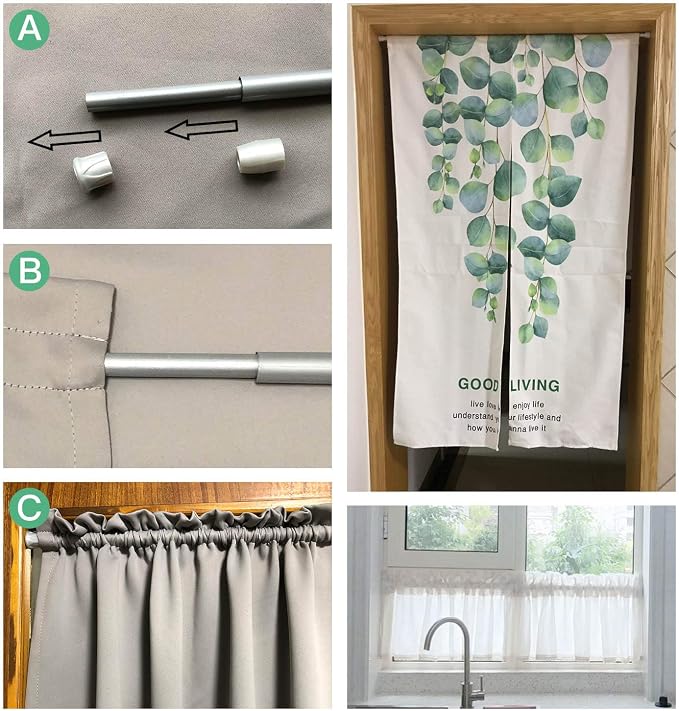 KXLife 6 Pack Spring Tension Curtain Rod for Window 28 to 48 Inch, Black | Adjustable Expandable Small Curtain Tension Rods No Drill for Kitchen, Bathroom, Doorway, Cupboard
