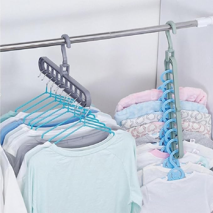9 Space-Saving Hangers Heavy-Duty PP Plastic Tiered Hanger Organizer with Non-Slip Foldable Design, for Closet (Random, 10)