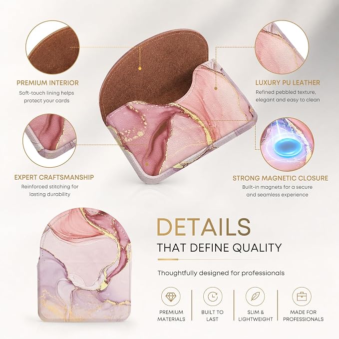 Business Card Holder，PU Leather Business Card Case Wallet Pink Marble | Pocket Travel Name Card Case for Men and Women Gift，Portable Magnetic Business Card Carrier for Purse