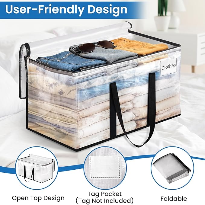 RoomHacks Clear Heavy Duty Extra Large Moving Supplies Storage Bags with Reinforced Handle and Double Zipper, Alternative to Moving Box (8 Packs)