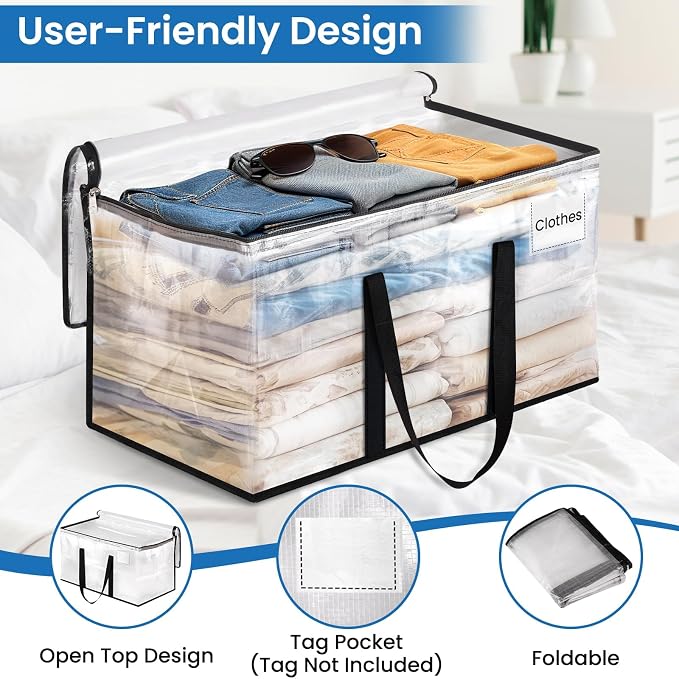 RoomHacks Clear Heavy Duty Extra Large Moving Bags, Reinforced Handle and Double Zipper Storage Bags, Packing Bags Alternative (8 Packs)