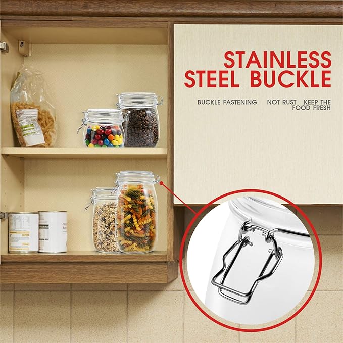 MASTERTOP 4pcs Glass Jars, Food Storage Containers Set with Airtight Lids, Canister Sets for Kitchen Counter, Cookies Sugar Coffee Nuts Spices, 15pcs Reusable Food Storage Bags, 50oz, 33oz, 26oz, 17oz