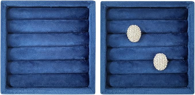 SCIKHETF Velvet Ring Earrings Studs organizer Tray Small Ring Insert Display Tray 5 Slots Stackable (Dark Blue)