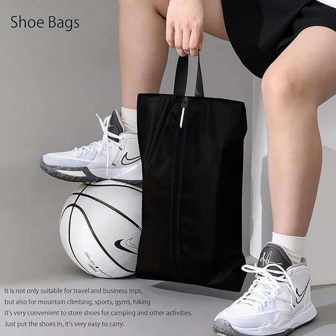 Shoe Bag for Travel, Waterproof Extra Large Shoe Storage Organizer with Handle, Multi-Functional Odor-Resistant Shoe Pouch for Gym, Soccer, Golf, Tennis Soccer Cleats Bag 16.5 x 9.8 Inches (Black)