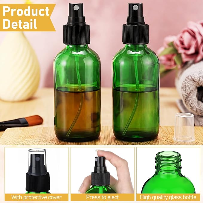 Maxcheck 50 Pieces 4oz Glass Spray Bottles for Essential Oil Small Empty Spray Mist Bottle Empty Fine Mist and Refillable Mister Refillable Liquid Containers for Perfumes, Cleaning(Green)