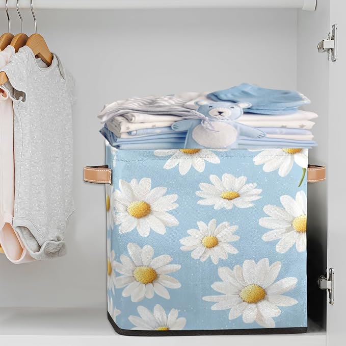 TropicalLife Floral Daisy Storage Cube, 13 Inch Fabric Cube Storage Organizer Bin for Shelves Clothes, Decorative Foldable Storage Boxes