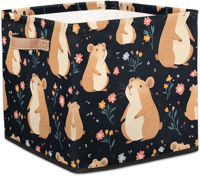 TropicalLife Flower Floral Capybara Storage Cube, 13 Inch Fabric Cube Storage Organizer Bin for Shelves Clothes, Decorative Foldable Storage Boxes