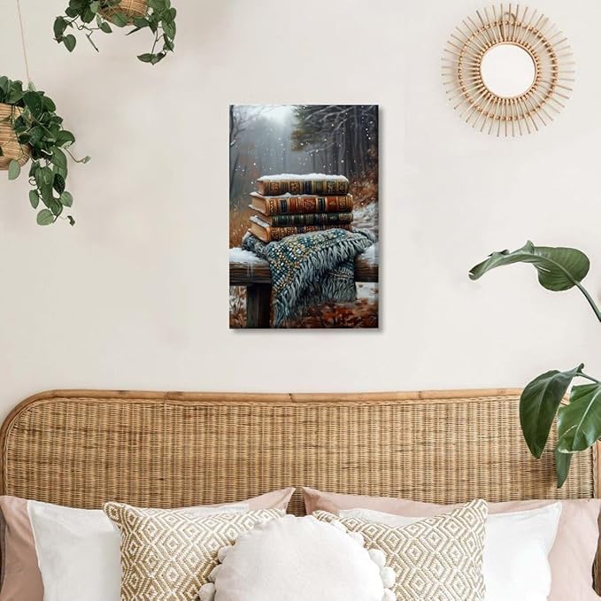 Vintage Books Winter Book Lover Art Aesthetic Poster Canvas Wall Art Decoration Living Room Home Decor Bedroom Decoration Poster Unframed20x30inch