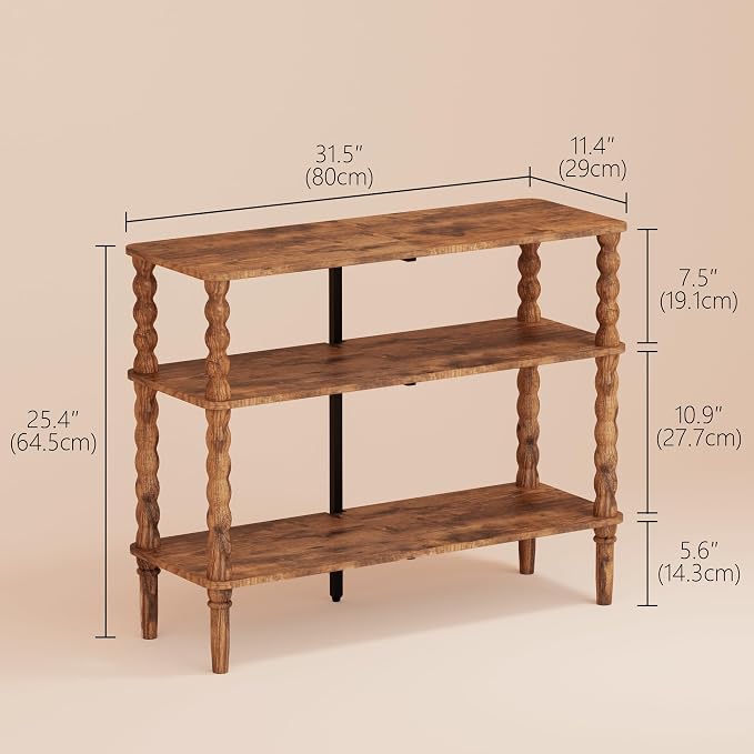 Veegle Shoe Rack,3 Tier Shoe Organizer with Solid Wood Legs for Closet, Entryway, Garage & Corridor, Easy Assembly Shoe Shelves,Rustic Brown