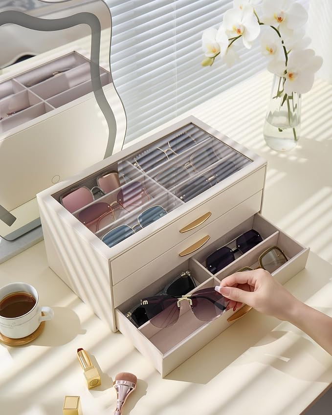 Lolalet Enlarged Sunglasses Organizer for women | Multi Eyewear Storage Box, Eye Glasses Case Display Holder with Clear Lid for Eyeglass Collection