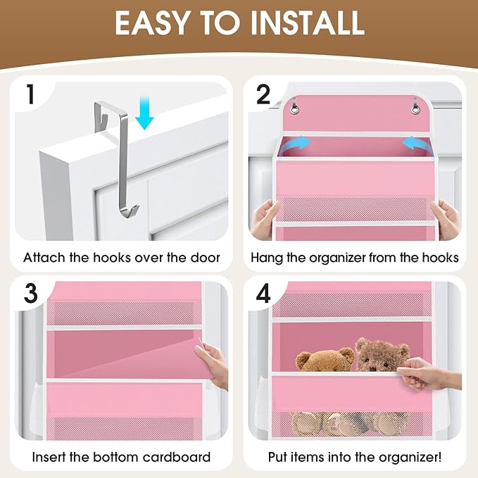 SpaceHacks 5-Tier Over The Door Organizer Hanging Storage Organizers with Clear Window 40lb Large Capacity Room Organizer for Pantry Bathroom Nursery Closet(Pink)