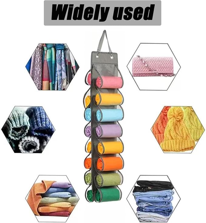 Legging Hanger Organizer 16 Pockets Hanging Closet, Gray | Foldable Fabric Hanging Shelf for Wardrobe Door Dorm, Space Saving Tank Top Scarf Jeans Tshirt Storage Organizer for Women