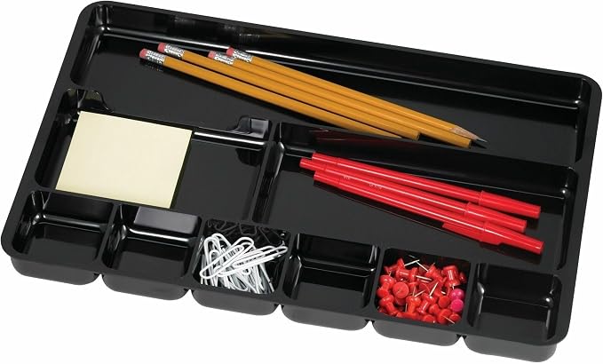 Lorell Drawer Tray Organizer, 9-Compartments, 9.38" x 14" x 1.25", Plastic, Black