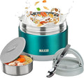 MAXSO Food Jar for Hot Food - 24 OZ Soup Thermo for Adults Vacuum Insulated Lunch Containers with Foldable Spoon & Thermal Bag, Wide Mouth Leakproof Bento Box - Green