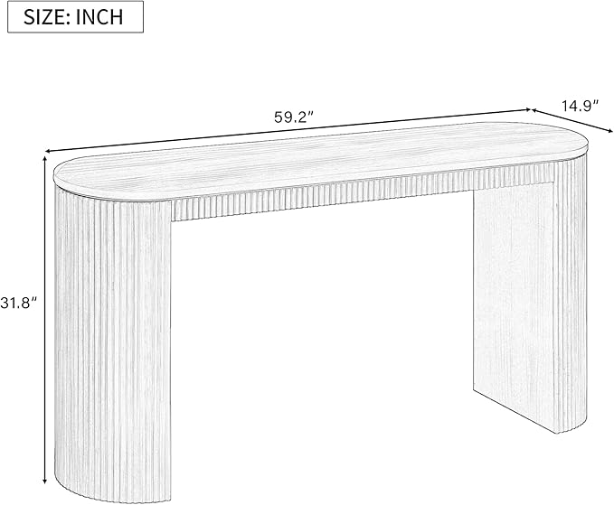 Modern Curved Console Table 59.2-Inch Fluted Entryway Sofa Table for Living Room Entrance Hallway Furniture, Black