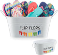 Blulu 10.6"x4.7" Flip Flop Storage Bucket Metal Poolside Basket Above Ground Pool Bin Summer Basket Outdoor Storage for Sunscreen Goggles Flip Flop Spf Swimming Camping Beach Accessories Decor