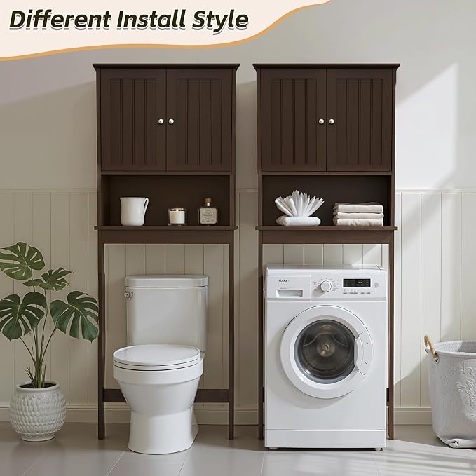 Over Toilet Storage Cabinet with Barn Door & Adjustable Shelves | 24 Inch Wide Bathroom Organizer, Space-Saving, Sturdy Wood, Anti-Tipping, Easy Assembly, for Restroom, Laundry, Small Spaces