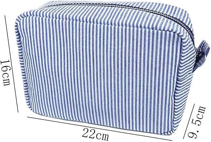 Large Capacity Striped Pencil Case Cosmetic Bag with Zipper Portable Stationery Organizer Pouch for School Students Teens Travel Toiletry Bag (Green)