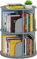 SpaceAid 2 Tier Rotating Bookshelf Tower, Spinning Bookcase Lazy Susan, Revolving 360 Book Shelf Storage Round Carousel, Vertical Rotate Turning Spiral Corner Organizer, Gray