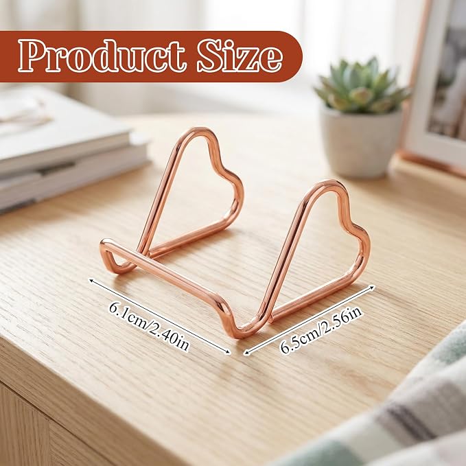 Business Card Holder for Desk Heart Shaped Card Display Stand | Cute Metal Business Cards Holder Vertical Desktop Name Card Organizer Small Phone Stand for Office, Wedding, Rose Gold