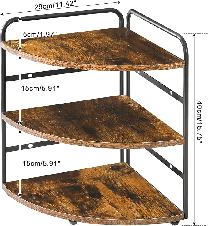 IBUYKE Corner Shelf,Wood Kitchen Spice Organizer,Brown TWJ002H | Bathroom Counter Organizer 3-Tier Spice Rack for Small Spaces Cosmetic Storage Perfume Holder Adjustable Height