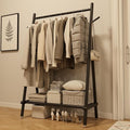 Muwuele Solid Wood Clothing Rack, Rolling Clothes Rack for Hanging Clothes, Garment Rack with Shelves Load 350 Lbs, Portable Closet Organizer on Wheels for Hanging Clothes (Black)