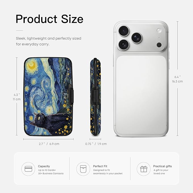 Credit Card Holder RFID Aluminum card case Starry Sky Cat mini Wallet Women | ABS Business ID Case,Hard Case Large Capacity 6 Slots, Waterproof Durable ，Secure Closure Slim Small Credit Card Protector
