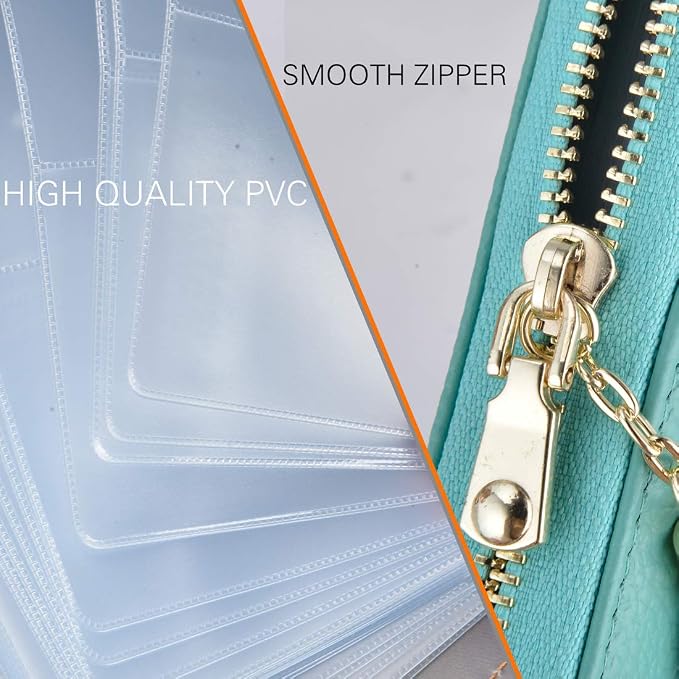 Easyoulife Womens Credit Card Holder Wallet Zip Leather Card Case RFID Blocking (Teal)