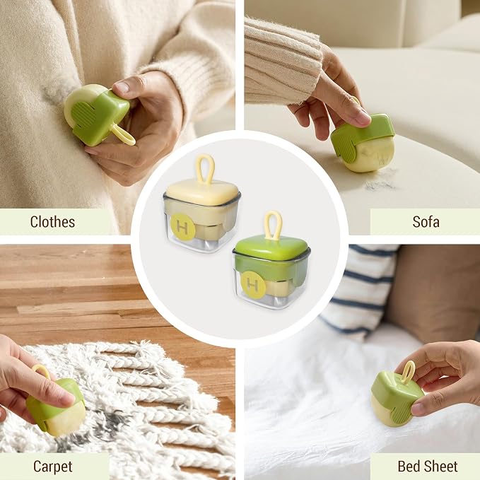 Mini Lint Roller,Washable Sticky Roller Reusable Lint Remover Portable Pet Hair Remover for Clothes,Travel Household (Green+Beige)