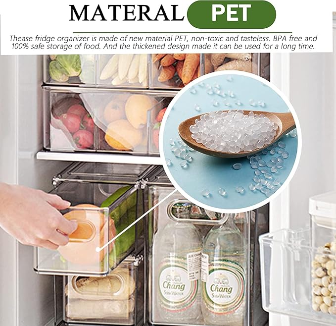 4 Pack Clear Storage Drawer Set, Stackable Fridge Drawer Organizer Fruit Vegetable Storage Containers for Kitchen Pantry Organization,BPA-Free