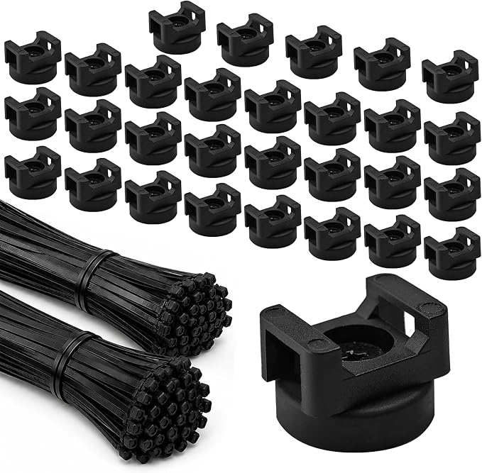 30 Pcs Magnetic Zip Tie Mounts with 200 Black Cable Ties, 22 mm Magnetic Cable Clips for Wire Management on Steel Cabinets, Racks and Ferrous Metal Surfaces