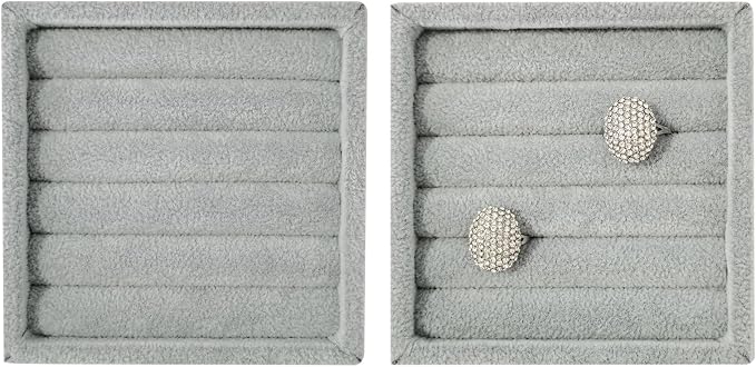 SCIKHETF Velvet Ring Earrings Studs organizer Tray Small Ring Insert Display Tray 5 Slots Stackable (Grey)