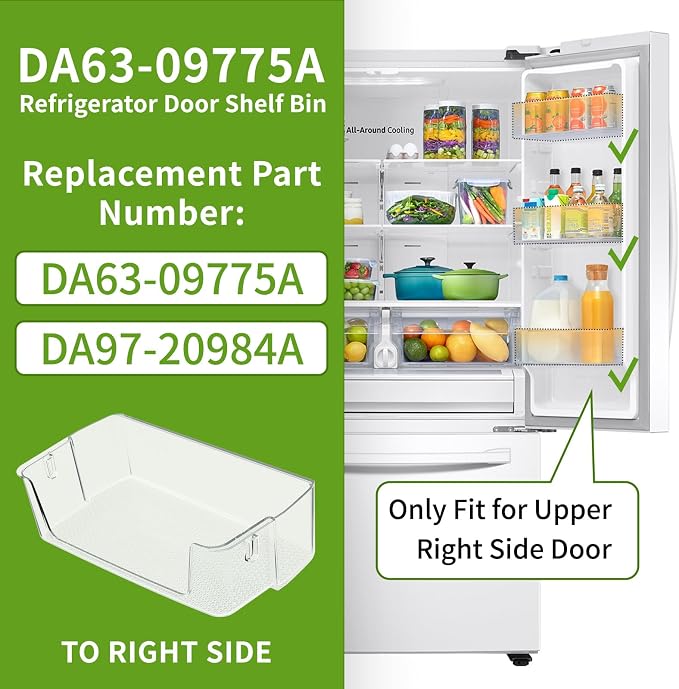 Upgraded DA63-09775A DA97-20984A Refrigerator Upper Right Door Shelf Bin | Compatible with Sam-sung Refrigerator Door Shelf Replacement, RF28T5021SR RF27T5201SR RF28T5001SG RF28T5101SR RF27T5241SR