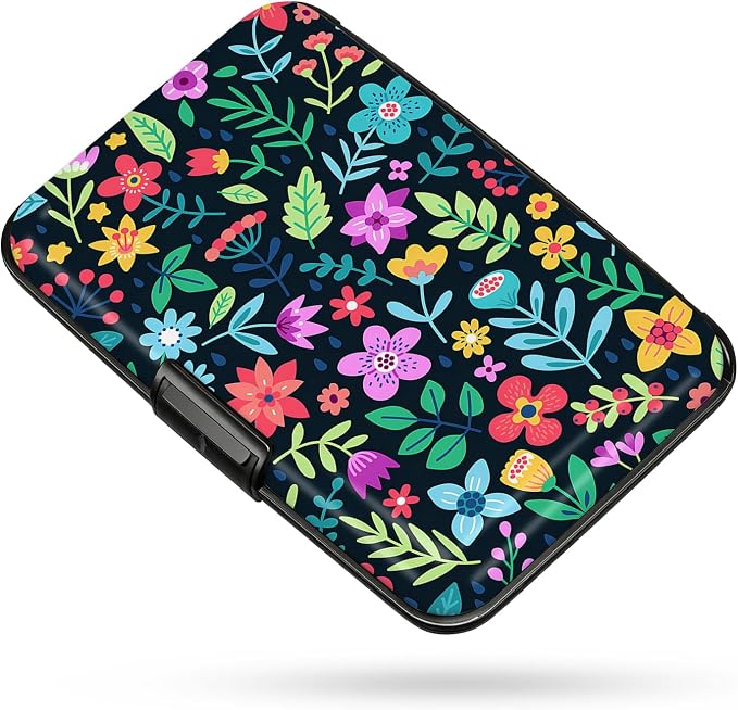 Credit Card Holder RFID Aluminum card case Red Floral mini Wallet Women Men | ABS Business ID Case,Hard Case Large Capacity 6 Slots, Waterproof Durable ，Secure Closure Slim Small Credit Card Protector